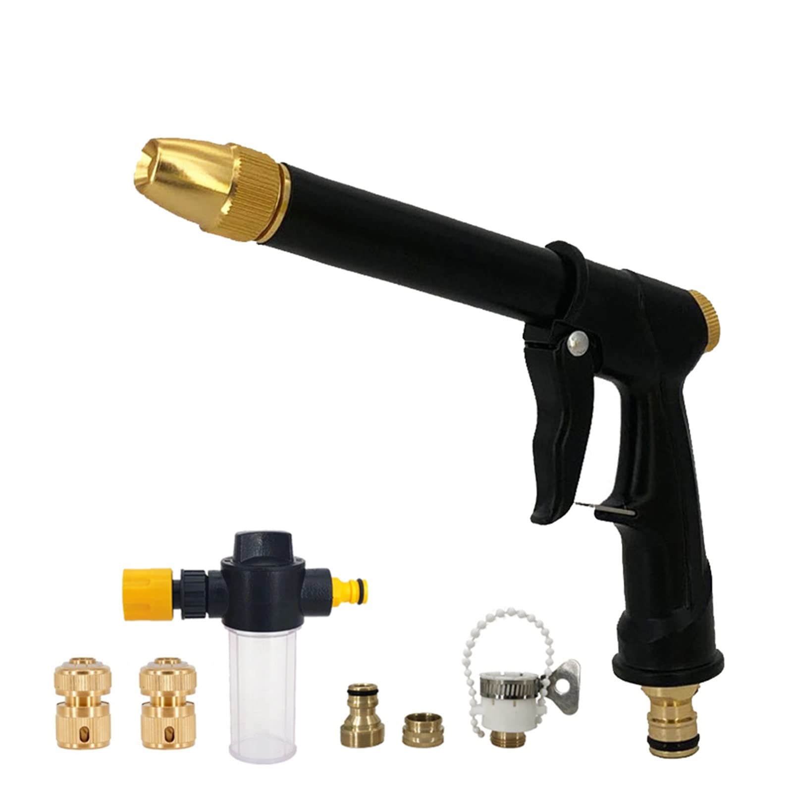 INEOUT Pistola de agua de alta presión 2021, manguera de lavado de coche ajustable de Metal, pistola de agua de espuma, rociador de riego de jardín, entrega (Color : Black Gun Kit)