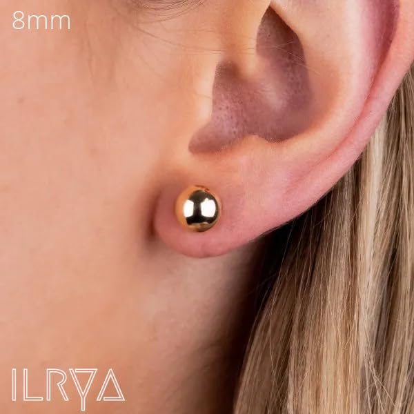 14K Gold Plated Ball Stud Earrings (3-Pair-Pack) 4MM 6MM and 8MM, High Polish, Hypoallergenic Gold Earrings Set for Women - Image 6