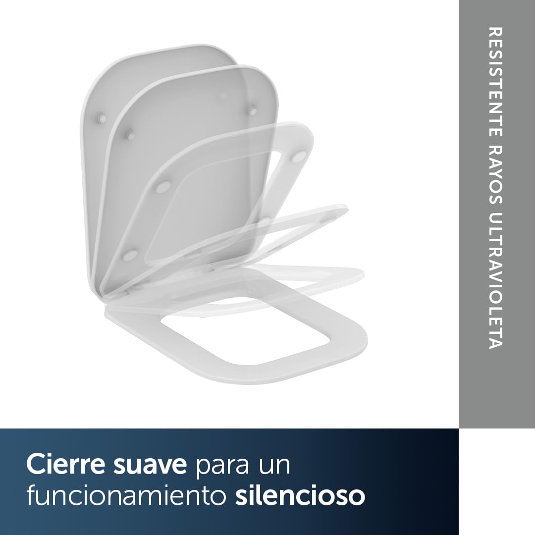 Ideal Standard Tonic II asiento WC envolvente, angular – Blanco (Alpin) | Asiento de inodoro extraíble con cierre suave (Softclose) y bisagras de acero inoxidable robustas, K706501