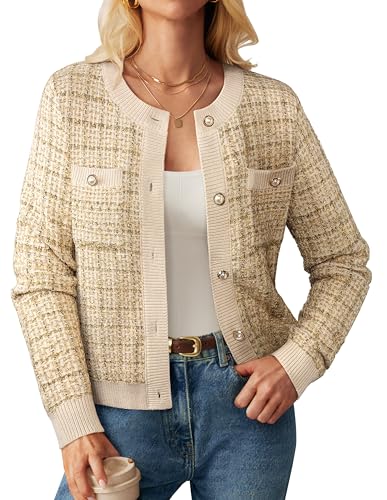 Image of GRACE KARIN Women's Fall Cardigan Sweaters Button Knit Jackets | Open Front,Long Sleeve,Crewneck,with Pockets,Cropped,Work,Business,Causal,Lightweight,Fashion,Dressy,Trendy,Outfits,Clothes