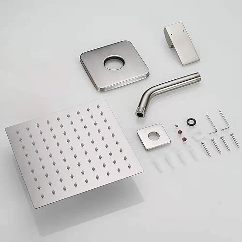 Miniatura 10 de JingGang Juego de grifo de ducha de níquel cepillado para baño, sistema de ducha de lluvia de lujo con cabezal de ducha de lluvia, kit de molduras