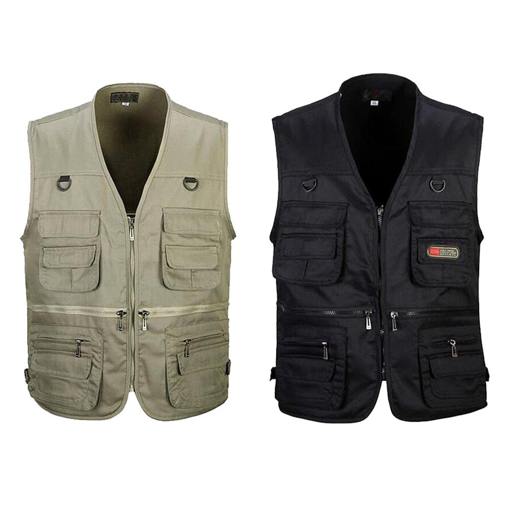 HEAVENGLOW 2 Pcs Men's Multi Pocket Waistcoat Fishing Outdoor Travel Photography Vest | Vests | Clothing, Shoes & Accessories | Fishing-picture-10