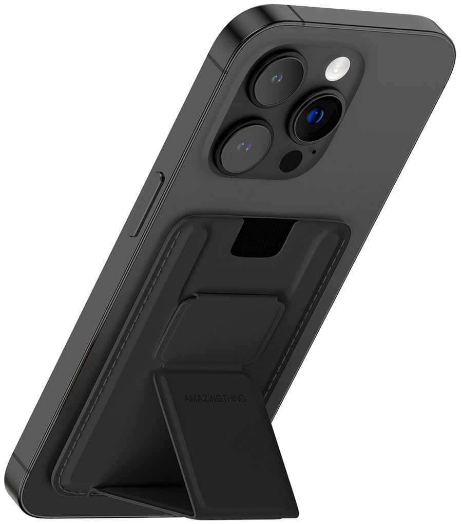 at AMAZINGthingAmazing Thing Marsix Pro MagSafe Compatible Magnetic Wallet Card Holder with Hand Grip and Multi Angle Stand for iPhone 16, 15, 14, iPhone 13 & 12 series - Black