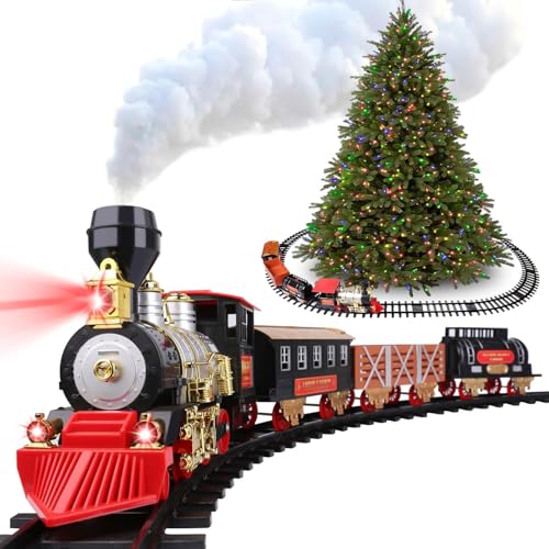 Christmas Train Set for Under The Tree with Smokes, Lights and Sound, Large Classic Holiday Toy Train Set for Under Christmas Tree