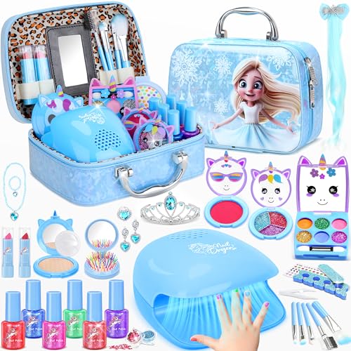 PERRYHOME Kids Makeup Kit for Girl, Frozen Real Washable Cosmetic, Non-Toxic Frozen Toys, Kids Nails Set for Girls, 2026 New CPF Sustainable Princess Toys & Birthday Gifts for Girls for 3-12 Year Old