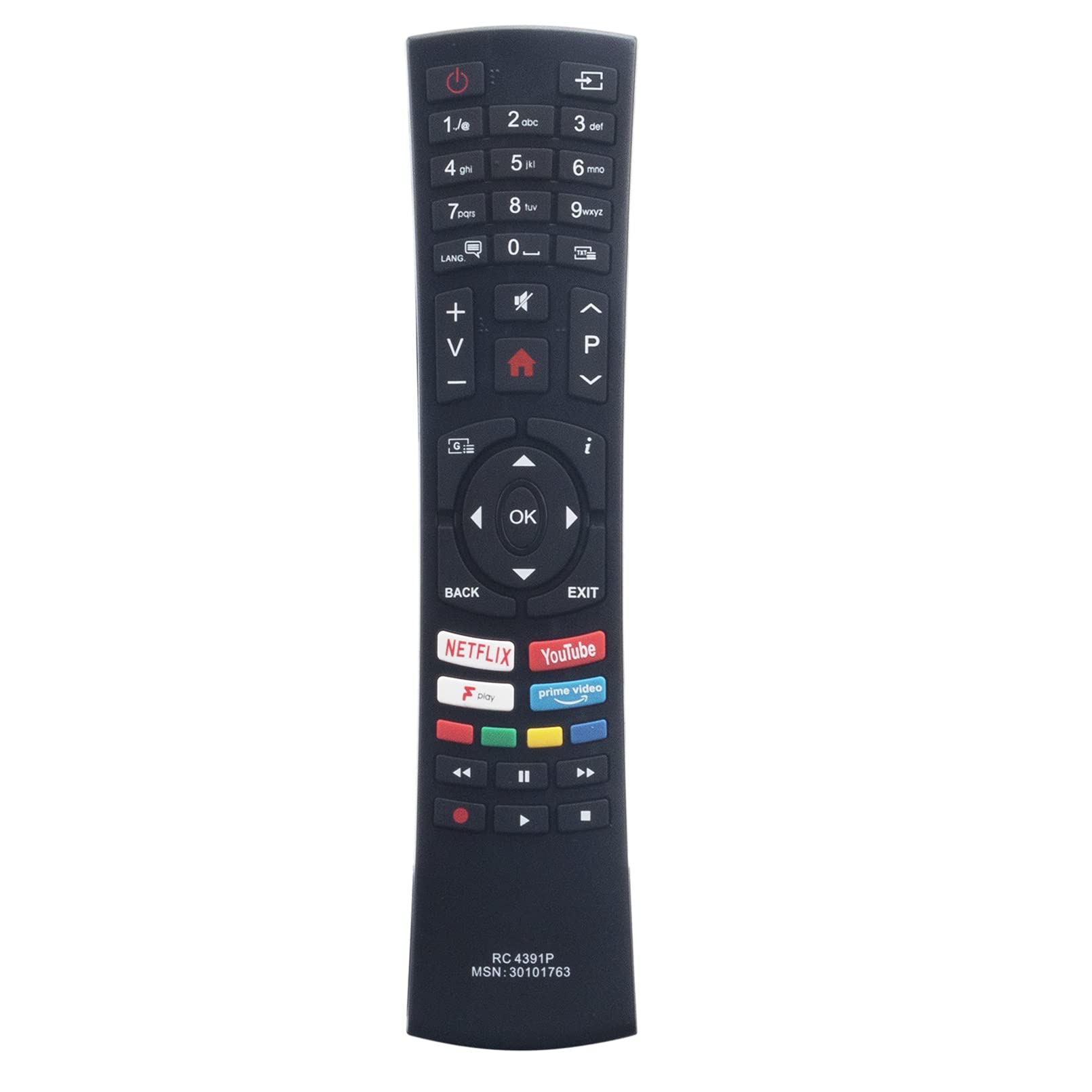 VINABTY RC4391P 30101763 Remplacement Remote Control fit for Bush Smart LED TVs DLED55UHDHDRS DLED65UHDHDRS DLED32FHDS DLED40FHDS DLED49FHDS DLED24HDSDVD DLED32HDS DLED43UHDHDRS DLED49UHDHDRS