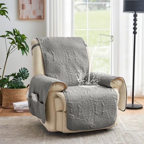 Image of Large Gray Recliner Chair Covers, Quilted Decor Water-Repellent Lazy Boy Chair Covers, Pet Friendly Large Recliner Cover for Dogs Cats, Washable Couch Cover (Recliner 30 inch, Cool Gray)