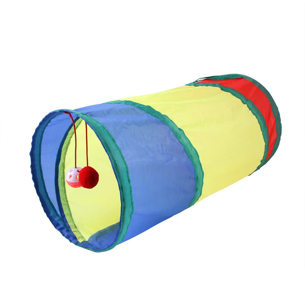 Túneles de gato arcoíris con bola interactiva para interiores y exteriores, túnel grande para gatos, juguete para gatitos, gatitos, conejos, 2 vías