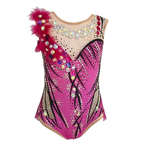 JoyCan Maillot de gimnasia rítmica para niñas y mujeres, hecho a mano, elastano, color morado, diamantes de calidad, vestido de patinaje artístico, Púrpura, X-Large