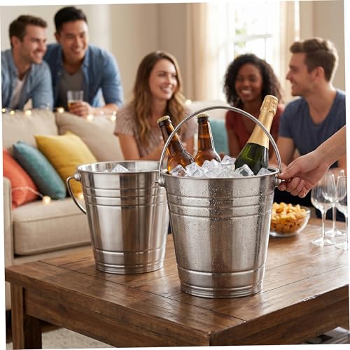 Enfriador de vino de acero inoxidable plateado con asas y base reforzada, pack de 2 de 3000 ml 7