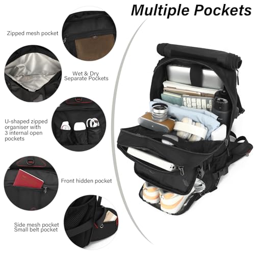 Travel Backpack for Men & Women, 50L Large Carry on Backpack Durable Convertible Duffle Bag Fit for 17 Inch Laptop with Shoe Compartment, Wet Pocket - Image 6