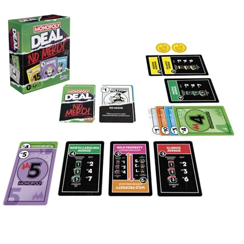 Image of Monopoly Deal No Mercy Card Game - Ruthless Monopoly Deal Edition - Fun Family Games for Kids, Teens, and Adults - 15 Mins. - 2-5 Players - Ages 8+