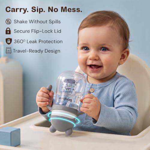 Image of BAYBEE Insulated Baby Sippy Cup for Kids 300 ml | Anti Spill Sipper Bottle with 360 Weighted Straw & Rotating Handle | V Type Straw Bottle BPA Free & Non Toxic for Toddler 6+Months (Grey)