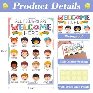 FLYAB Emotions Poster for Kids 16 Feelings Chart for Classroom Home Educational Social Emotional Learning Decor for Back to School Preschool Kindergarten 112 x 165