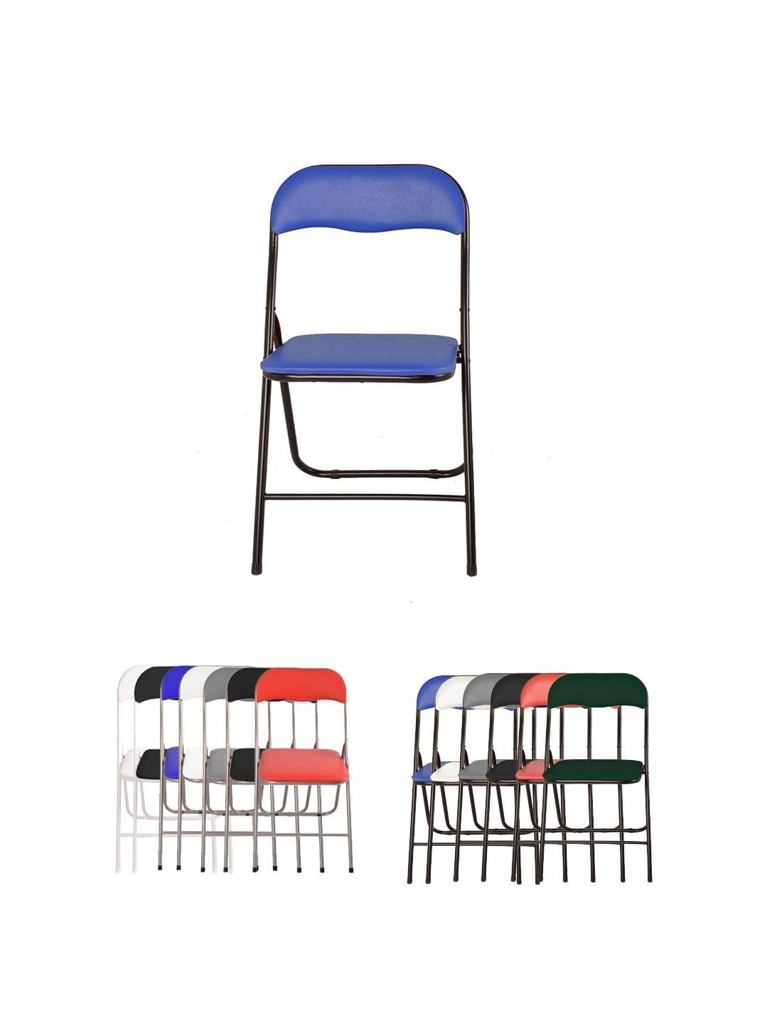 JARDIN202 - Silla Plegable Metálica Acolchada 45 x 44 x 80 cm – Silla Abatible con cubierta | Estructura: Negra (Azul)