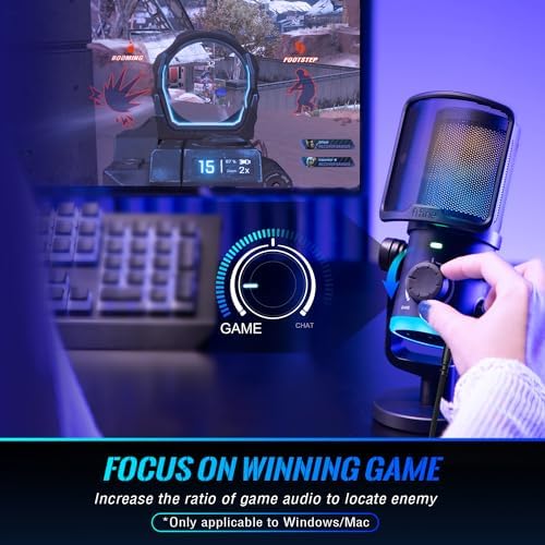 FIFINE Gaming PC Microphone, USB Streaming Microphone with Game Chat Balance, Computer Condenser Desktop RGB Mic with Mute Button, Noise Cancellation for Podcast/Twitch/Discord-AMPLIGAME AM6