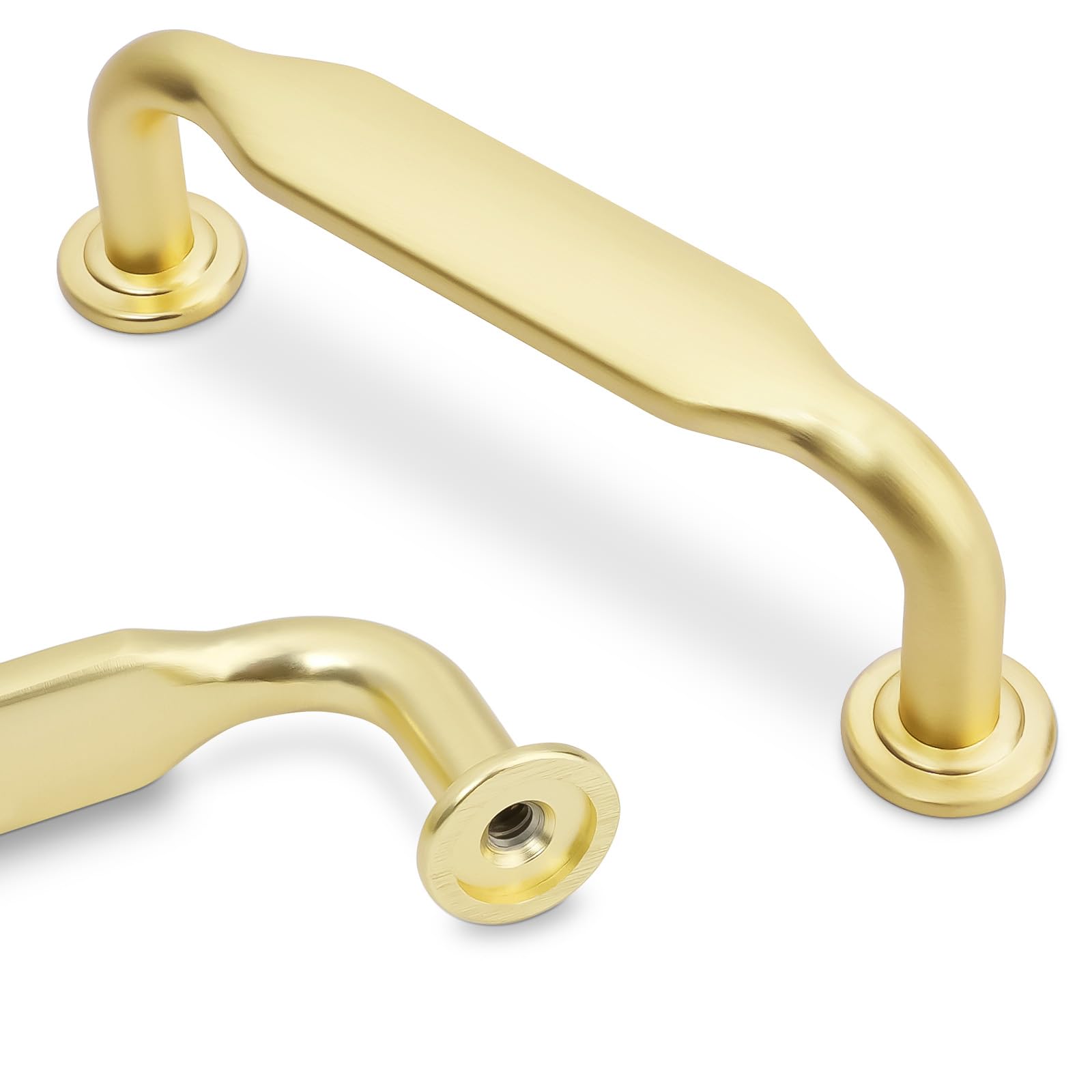 Amasideca 10 Pack Brushed Brass Cabinet Pulls 3 Inch(76mm) Hole Centers Kitchen Cabinet Handles Zinc Alloy Gold Drawer Pulls Solid Cabinet Hardware