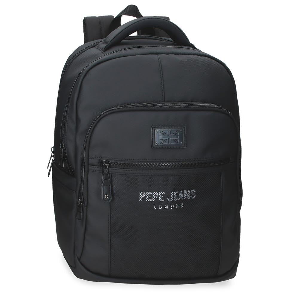 Pepe Jeans Durham Adaptable Double Compartment Backpack 15.6" inch Black 30x42x14.5 cm Polyester 18.27L by Joumma Bags