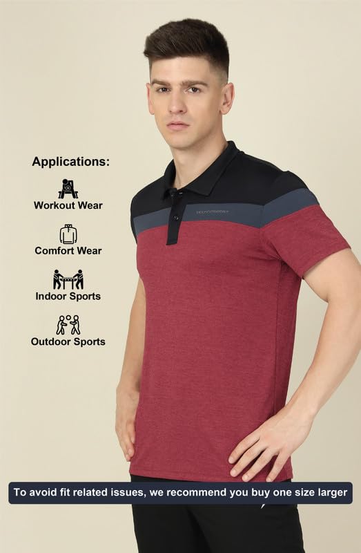 Image of TECHNOSPORT Men's Polo Neck Colorblock Half Sleeve T-Shirt - (MTP741 PRNT)
