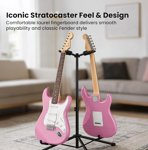 Image of Fender Squier Stratocaster - Flash Pink Bundle with Amplifier, Gig Bag, Instrument Cable, Strap, Picks, and Austin Bazaar Instructional DVD
