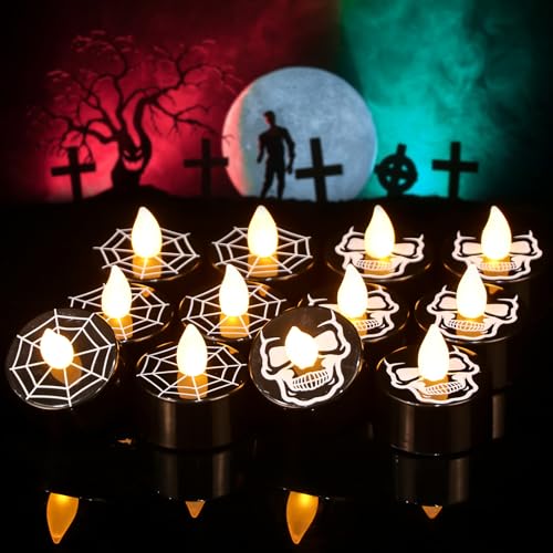 Image of GenSwin Skull Spiderweb Halloween Flameless Candles Battery Operated Timer