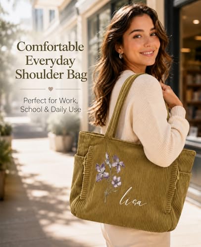 Bolso Tote de pana con flores personalizado para mujer miniatura 6