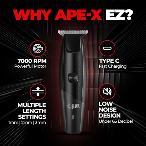 Image of BEARDO Ape-X EZ Trimmer for Men Beard | 110 Min Run Time | 7000 RPM Motor | Lithium Ion Battery | Multiple Length Settings | Durable Blades | Beard Trimmer for Gen Z