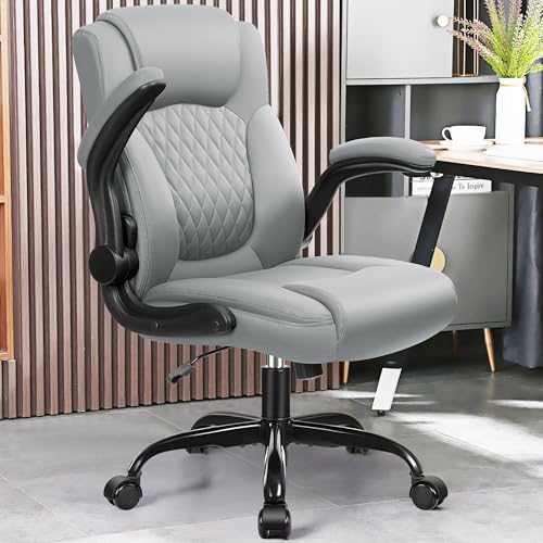 Image of Leather Office Chair, PU Home Computer Desk Chairs with Ergonomic Back Support, 360Swivel Free,Small Gaming Chair with Wheels and Adjustable Armrests, for Short People Use