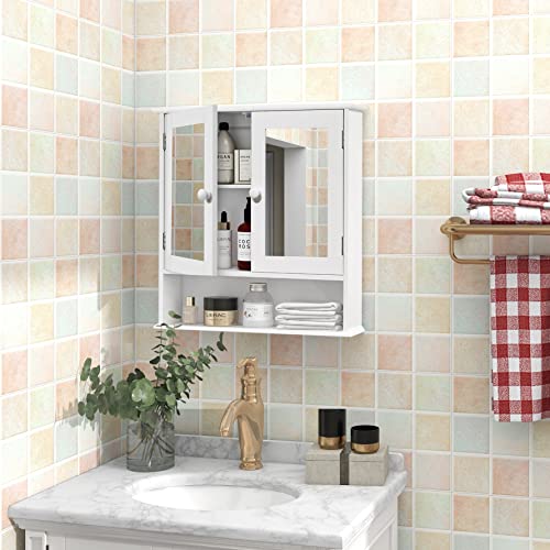 Taohfe Medicine Cabinet, Medicine Cabinets For Bathroom With Mirror 2 Doors 3 Open Shelf, Bathroom Cabinet Wall Mounted Wooden Storage Over Toilet Laundry Room Kitchen thumb #3