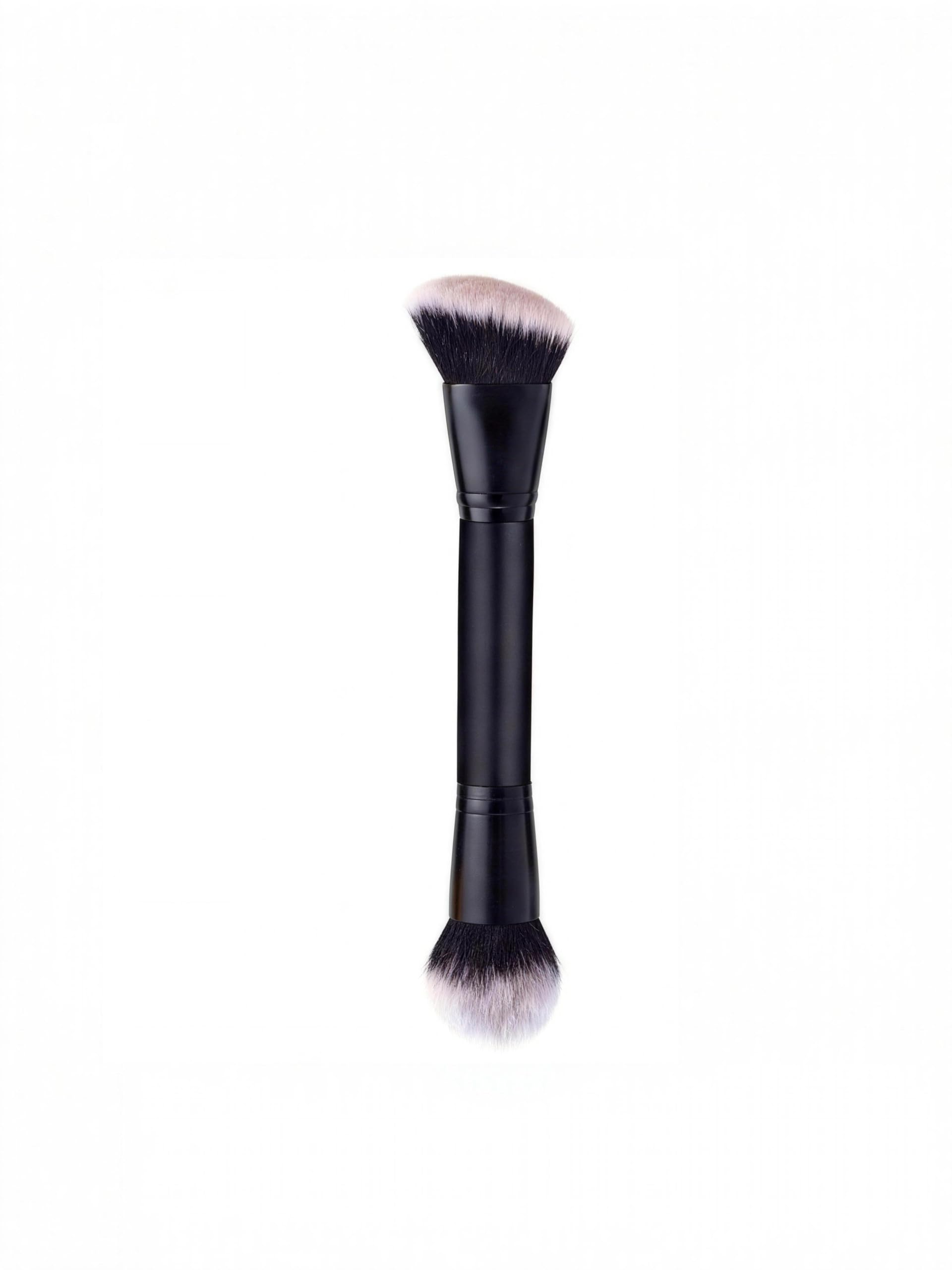 Dual-Ended Makeup Brush, 2-in-1 Angled Foundation and Round Powder Concealer Brush (Black)