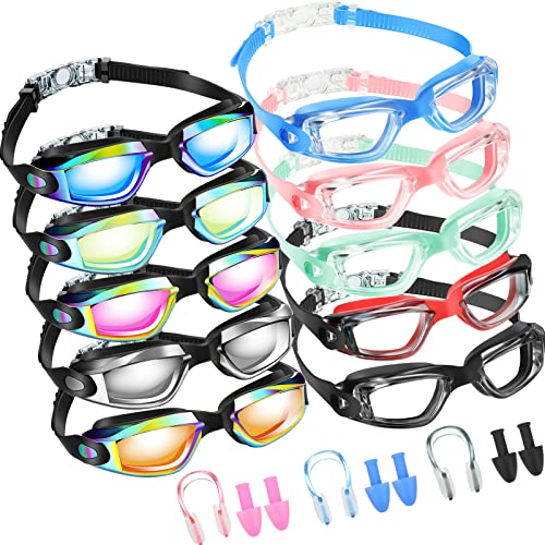Konohan 10 Pack Anti Fog Swim Goggles Uv Protection Swimming Goggles No Leaking Water Goggles Silicone Swimming Glasses With 10 Pairs Earplugs 10 Pieces Nose Clips For Adult Men Women Youth #TOP17
