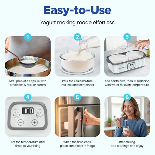 Image of Ultimate Probiotic Yogurt Maker with Adjustable Time & Temperature Control, Make Trillions of Probiotics for Better Gut Health, Two 1-Quart Containers for Larger Batches, UNLIMITED LIFETIME WARRANTY