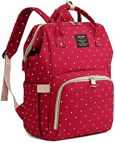 QIMIAOBABY Diaper Bag Backpack,Waterproof Multifunctional Large Travel Nappy Changing Bags… (Red dot)