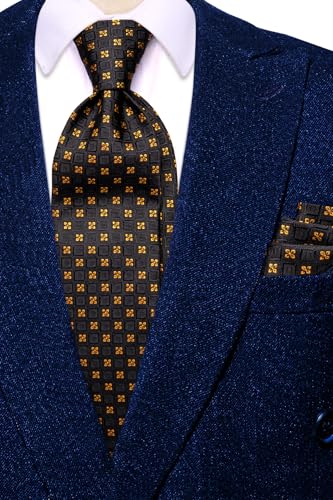 Image of Hi-Tie Mens Paisley Floral Striped Ties Set Silk Necktie and Lapel Pin for Men Pocket Square Cufflinks Set Business Wedding