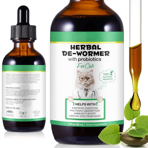 Wurmkur für Katzen 60mlWurm Kraut Liquid Tropfen Fördert Die Darmgesundheit Natürliche Verbesserung der Verdauung Immunitätsschub Kräuterentwurmer mit Probitika Anti-Parasiten