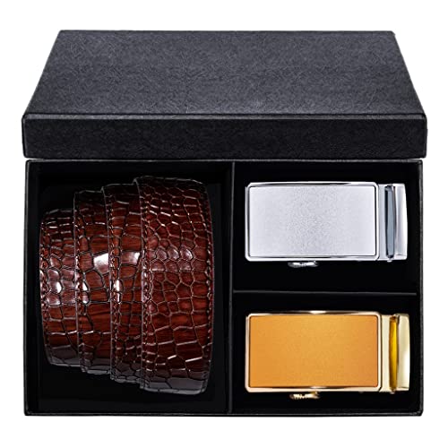 Automatic Buckles with Box Ratchet Men Belt Waistband for Wedding Business Boxed Mens Belts Set Leather (Color : Wine red Size : 110cm)