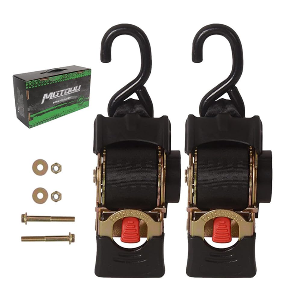 MOTO4U Correas retráctiles de amarre de trinquete, correas de amarre de trinquete de 2 x 8 pies, correas de amarre retráctiles con un gancho en S, resistencia a la rotura de 3000 libras, correas de