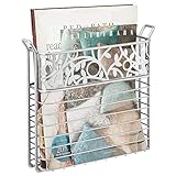 mDesign Decorative Modern Metal Wall Mount Magazine Holder, Organizer - Space Saving Compact Rack for Magazines, Books, Newspapers, Tablets, Laptops in Bathroom, Family Room, Office - Chrome