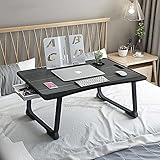 Pollenzic Laptop Bed Table with Book Stand Drawer Storage and Cup Holder Foldable Laptop Bed Desk Lap Desk Stand, Reading Serving Tray Dining Table for Sofa, Bed, Terrace, Balcony, Garden（Black）