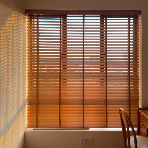 Drewniane żaluzje weneckie, filtrowanie światła, poziome, do wnętrz, biura, kuchni i patio, białe okiennice (60 x 130 cm) - elegancka i wszechstronna dekoracja domu
