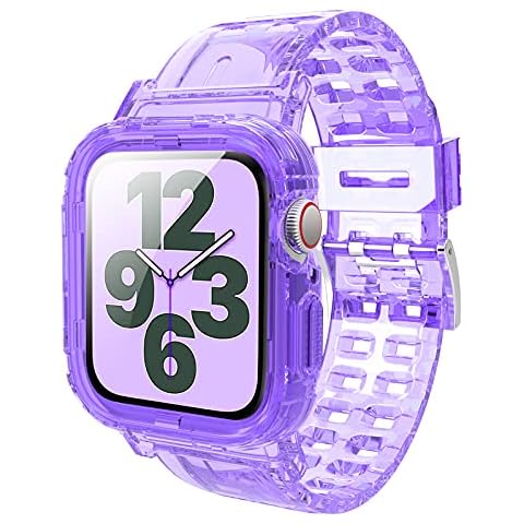 JXVM for Apple Watch Band 45mm 44mm 42mm with Case, Uni-body Protective Bumper Band, Crystal Clear Sporty Case, with Premium Soft TPU Adjustable Strap for iWatch SE & Series 8 7 6 5 4 3 2 1 Cover