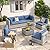 MAISON BACKYARDS 6-Seat Modular Patio Furniture Set – Outdoor Wicker Sectional Sofa with Thick 4? Cushions, Dual-Strand PE Rattan, Rust-Resistant 18 mm Steel Frame, Backyard Garden Deck Lounge,Navy