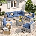 MAISON BACKYARDS 6-Seat Modular Patio Furniture Set – Outdoor Wicker Sectional Sofa with Thick 4? Cushions, Dual-Strand PE Rattan, Rust-Resistant 18 mm Steel Frame, Backyard Garden Deck Lounge,Navy