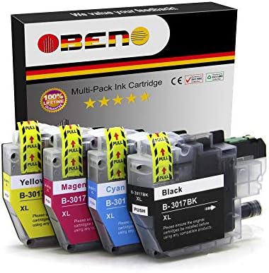 OBENO - 1 Set - LC3017 LC3019 4Packs Compatible Ink Cartridge for Brother MFC-J5330DW MFC-J6930DW MFC-J6530DW MFC-J6730DW Printers (1Black, 1 Cyan, 1 Magenta, 1Yellow)