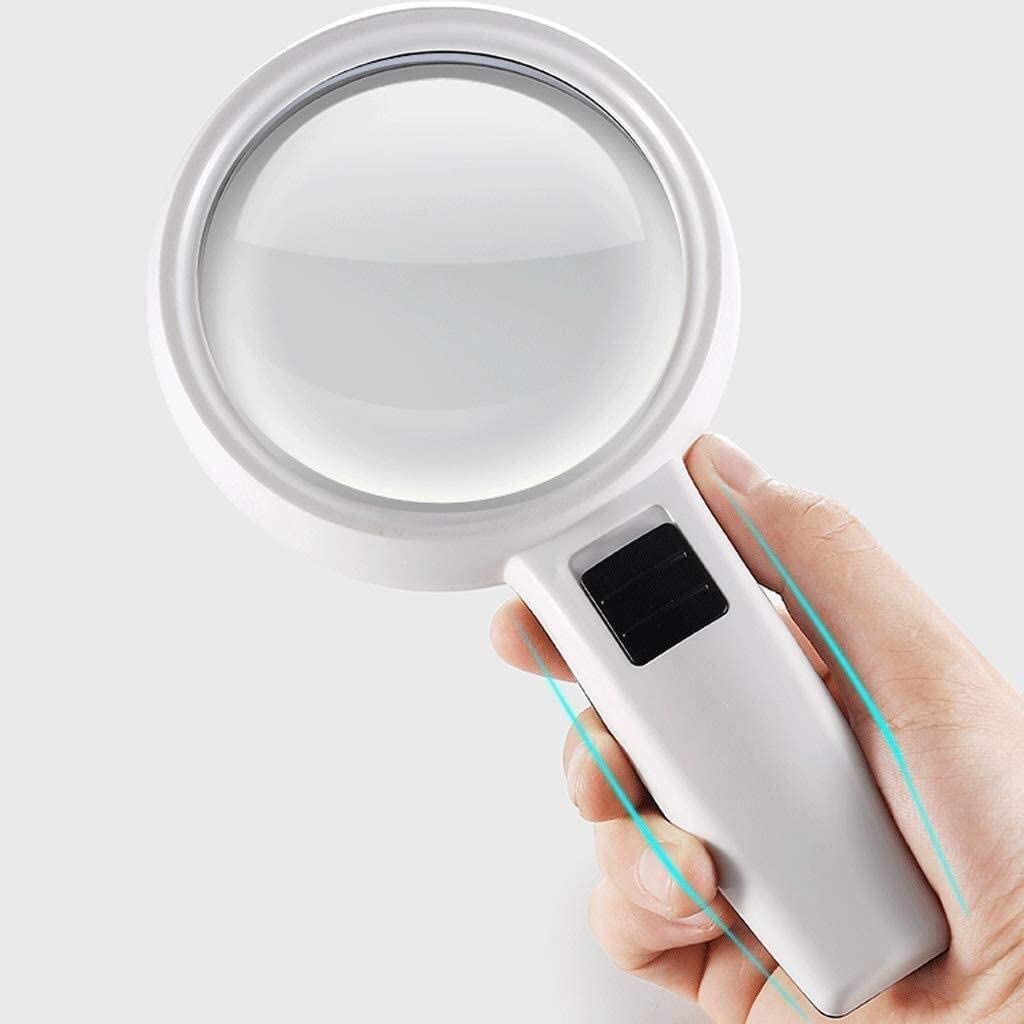 Lupa de gran tamaño, lupa de mano con zoom en 30 aumentos, herramienta de apreciación de doble espejo con luz LED con luz LED interesante