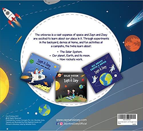 Image of Space Adventure Kids Books Set of 3 (Rockets, Solar System, Earth Moon) - STEM Science Picture Books for Kids Ages 4-9 - Educational Learning | Zayn and Zoey