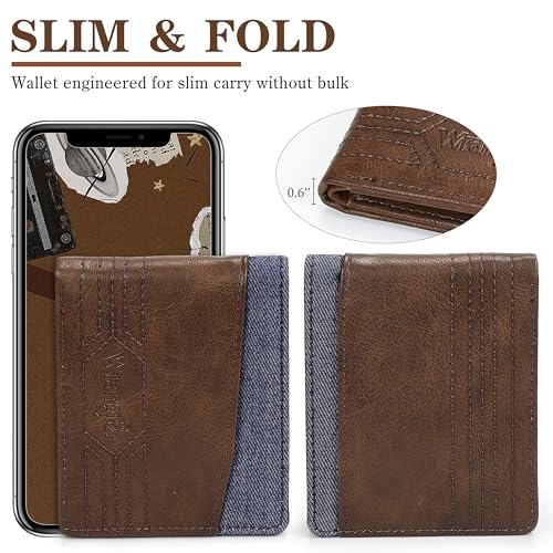 Wrangler Leather Bifold Wallet for Men Minimalist Western Wallet with Money Slot, Stylish Gift for Men, Brown4