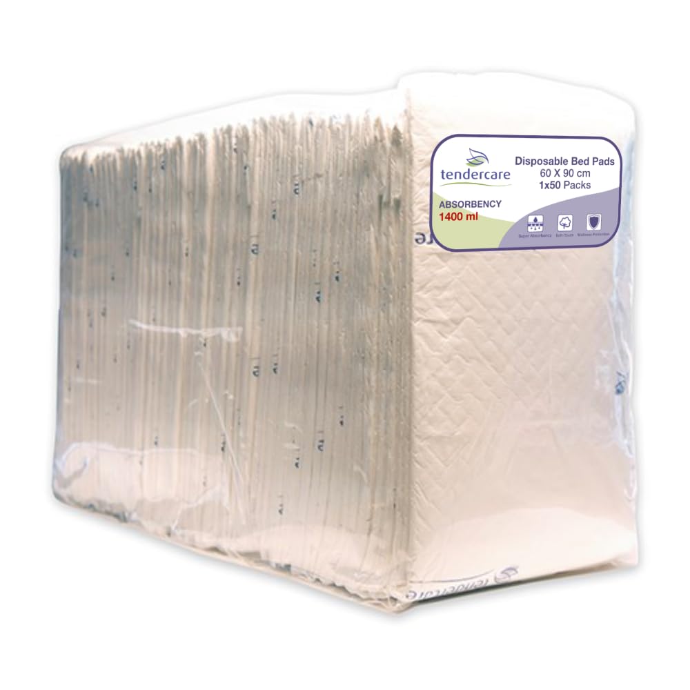 Tendercare - Incontinence Pads For Beds & Chairs - 50 Disposable Underpads - 60cm x 90 cm - Bed Pad For Incontinence - Super Absorbent & Waterproof - 1400ml Absorbency