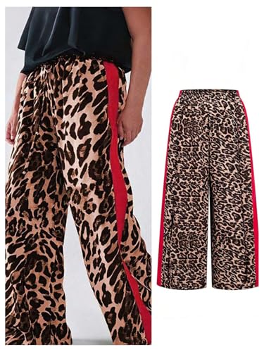 WDIRARA Women's Plus Size Leopard Print Wide Leg Pants Elastic Waist Baggy Pants Streetwear4