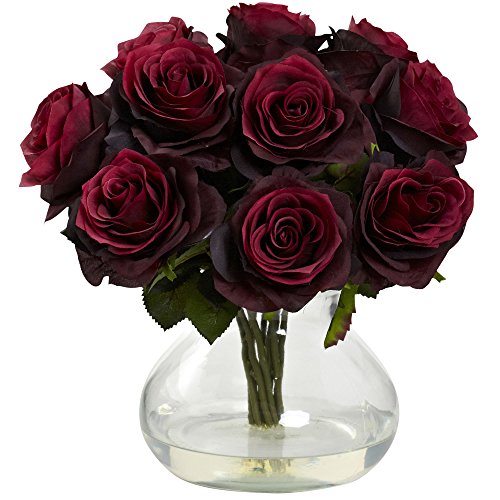 Nearly Natural 1367-BG Rose Arrangement with Vase, Burgundy